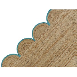 KALVEERA Boho Jute Area Rug for Home decore Rectangular Scalloped Vintage Jute Area Rug Carpet Teal 2' x 3'