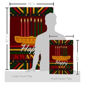 Breeze Decor Happy Kwanzaa Garden House Flag Set Winter Kinara Candles Celebrates African Americans Heritage Decoration Banner Small Yard Gift Double-Sided, Made in USA