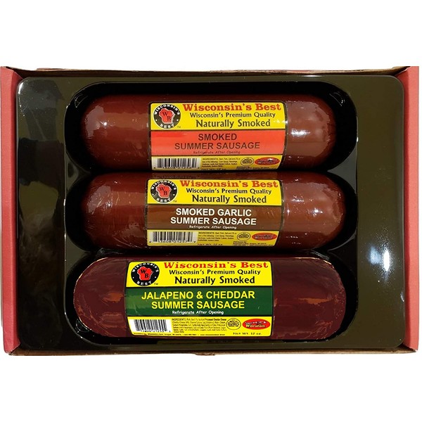 Wisconsin's Best Smoked Summer Sausage Sampler Gift Basket, 12 Ounce, Pack of 3