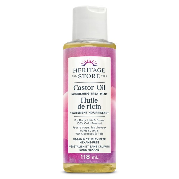 Heritage Store - Castor Oil | Nourishing Treatment for Body, Hair and Brows| 100% Cold-Pressed | Vegan & Cruelty Free | Hexane-Free (118 ml)