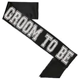 Groom to Be Sash - Silver Sporty Groom To Be PREMIUM GRADE Black Satin Sash - Bachelor Party Gifts for the Groom - Black Sash (GRM) BLK