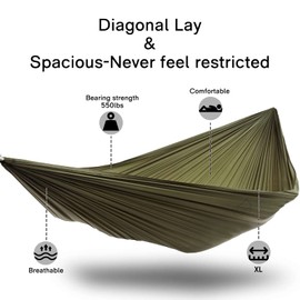 onewind 12Ft Camping Hammock with Mosquito Net, Ridgeline Double Hammock Portable Lightweight Large Hammock Ripstop Nylon Durable with 2 * 12Ft Tree Straps for Camping Hiking Backpacking, OD Green