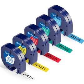 Wonfoucs Compatible with Dymo Label Tape Replacement for Dymo Letratag Tape 12mm x 4m for Dymo LetraTag LT-100H LT-100T XR, for Refills Dymo LetraTag Plastic Tape 91201-91205, 5-Multicolour
