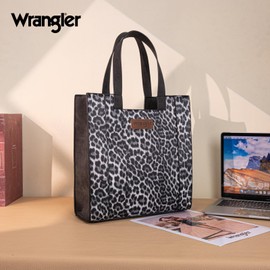 Wrangler Leopard Print Western Style Top-Handle Handbag for Women, Fashion Tote Purse Black WG296-8900BK