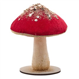 Widdop and Co. - The Seasonal Gift Co. - Red Velvet Mushroom Figurine Christmas Ornament Decoration. Red, Gold & Brown Xmas Homeware Indoor Festive Holiday Room Decor.
