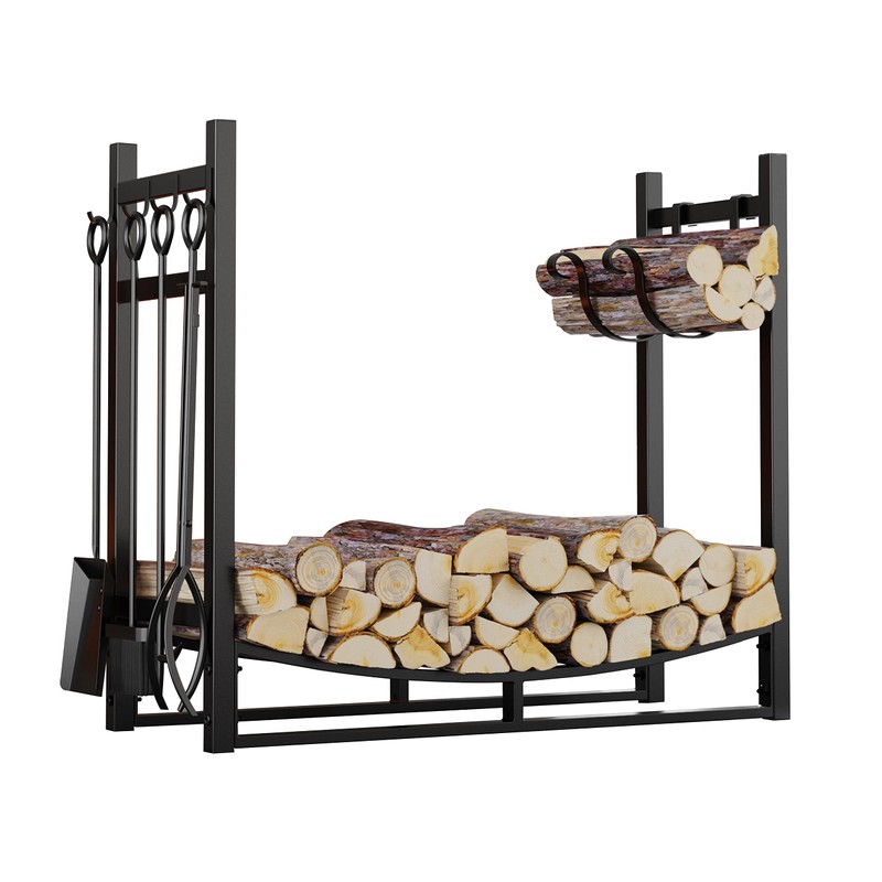 Fire Beauty Fireplace Log Rack with Kindling Holder and Firewood