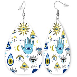 Evil Eyes Leather Earrings Set | Lightweight Faux Leather Teardrop Dangle Earrings | Teardrop Jewelry Earrings