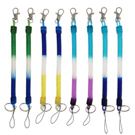 Lahviuu Spiral Key Chain, Pack of 8 Spiral Key Chain, Key Chain, Carabiner Lanyard, Key Ring, Spiral Cable Key, for Men, Women and Children, Multicolored (3 Colors)