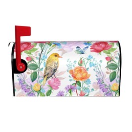 Gbuzozie Watercolor Roses Flowers Bird and Butterfly Mailbox Cover Magnetic Waterproof Mail Wraps Post Letter Box Covers for Outdoor Garden Use 21x18 in