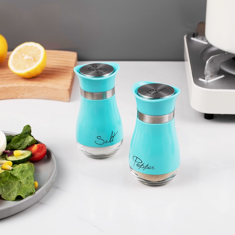Lonffery Salt and Pepper Shakers, Stainless Steel and Glass Bottle,
