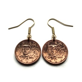 France 2 Euro Cent coin earrings Marianne French lady Paris Marseille Lyon Toulouse Montpellier Mont Saint-Michel Nice Lille Strasbourg Bordeaux Versailles Nantes Le Havre Avignon Toulon Metz e000467