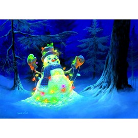Performing Arts Glitter Embellished, Full Color Inside Design Lighted Snowman Stationery Paper, 66152-14