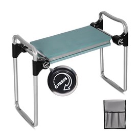 Endynino New Generation Garden Kneeler and Seat with Widen Soft EVA Pad Button-Press Design, Garden Stool with Tool Bag, Foldable and Lightweight, Green