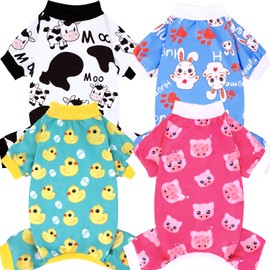 XPUDAC 4 Pieces Dog Pajamas for Small Dogs Pjs Clothes Puppy Onesies Outfits for Doggie Christmas Shirts Sleeper for Pet Cats Jammies-M