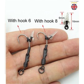 4x Carp Ronnie Rig Ready Tied Curve Shank Barbed Hook Size 6 or 8 (Size 6 Hook)