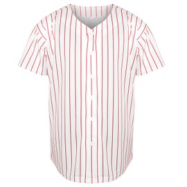 Phoneutrix Blank Plain Hip Hop Hipster Baseball Jersey Button Down Shirts Sports Uniforms Men Women Jersey (Stripe-red, Medium)