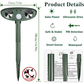 Ultrasonic Cat Deterrent,Solar Powered Deterrent with Motion Sensor and Flashing Lights Outdoor Solar Farm Garden Yard Device,Dogs,Cats,Birds