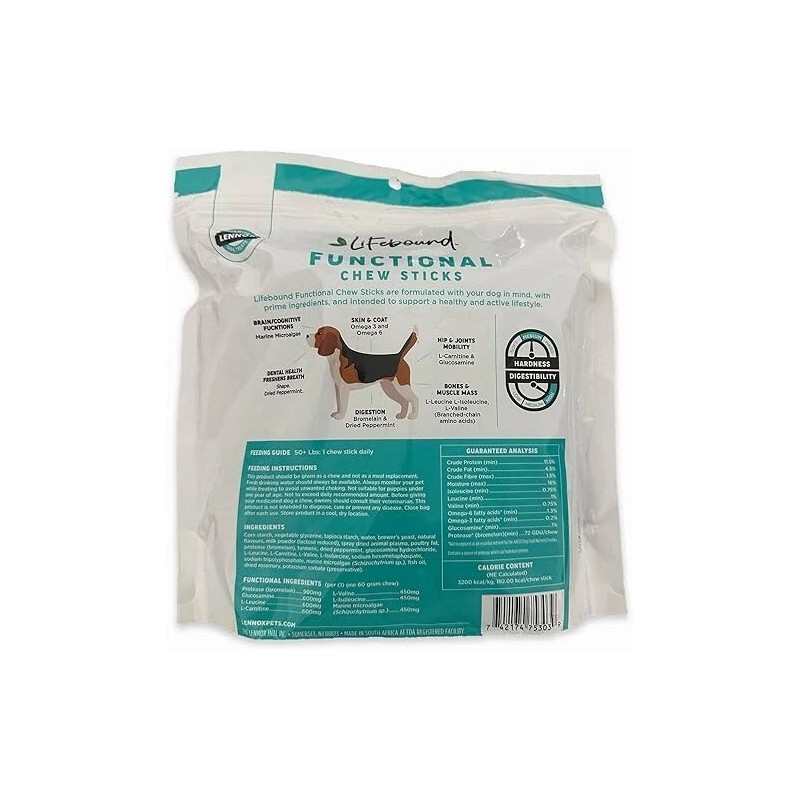 Lennox Lifebound Functional Chew Sticks for Medium Dogs 25-50Lbs 21ct