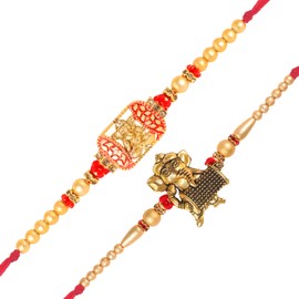Vighnaharta Sidhivinayak and Dholak Ganesh ji Gold and Rhodium Plated Alloy Rakhi for Lovely Brother [ VFJ1113-1110RKG ], Standard, Brass, No Gemstone