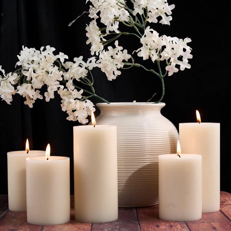 2.8x4 Pillar Candles Set of 6, Unscented Ivory Pillar Candles