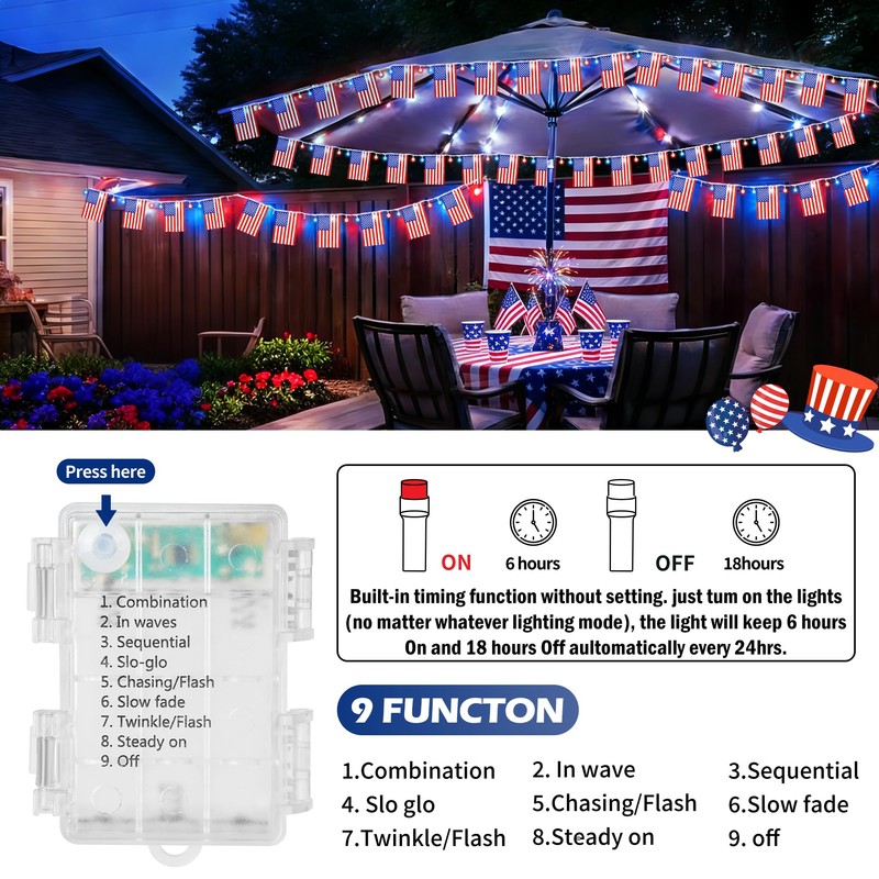RECESKY 4th of July Decoration Lights - Patriotic Battery String