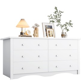 YESHOMY 6 Drawer Dresser for Bedroom, Wood White Dresser, Chest of Drawers Storage Organizer, TV Stand for 55 inch TV, for Living Room, Hallway, Closet
