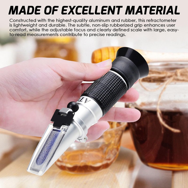 Honey Brix Tri-Scale Refractometer with ATC - Measures 58-90% Brix,
