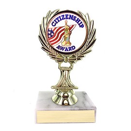 Customizable 5-1/4 Inch Citizenship Award Trophy on White Marble Base, includes Personalization