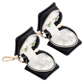 Nosiny 2 Packs Jewelry Ring Holder Keychain, Portable Travel Ring Keeper Case, Small Anti-Lost Earring Stud Necklace Storage box with Key Chain Black