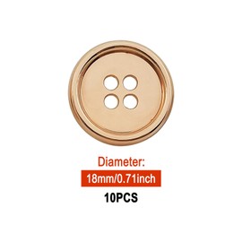 10pcs 18mm/0.7'' Gold Metal Flat Button ，with 2mm Sewing Holes,Round Craft Decor Buttons for DIY