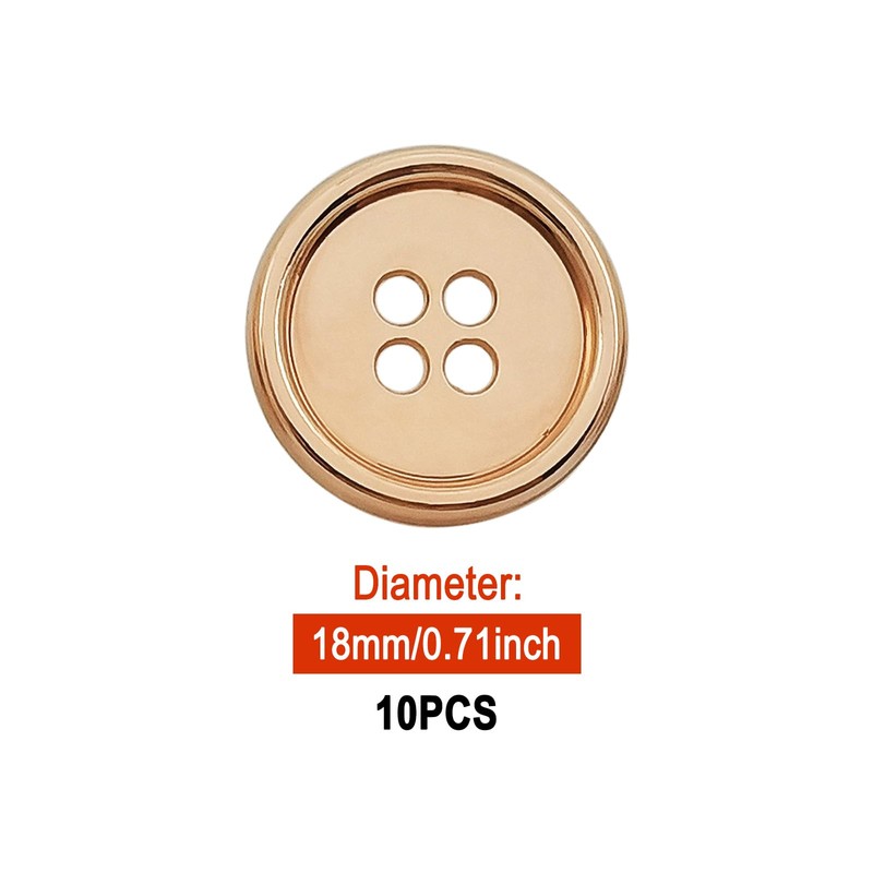 10pcs 18mm/0.7'' Gold Metal Flat Button ，with 2mm Sewing Holes,Round