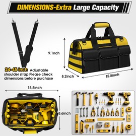 16-Inch Heavy Duty Tool Bag, 19-Pockets Tool Box Organizer, Portable Toolbag W/Soft Handle, Organized Storage, Mechanic Gifts for Him Men Husband Valentines Day, Wide Mouth Electrician Toolbox, Yellow