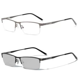 laureles Photochromic Reading Glasses for Men Business Square Metal Half Frame Sun Photochromic Lens Readers (Grey, 1.5, multiplier_x)