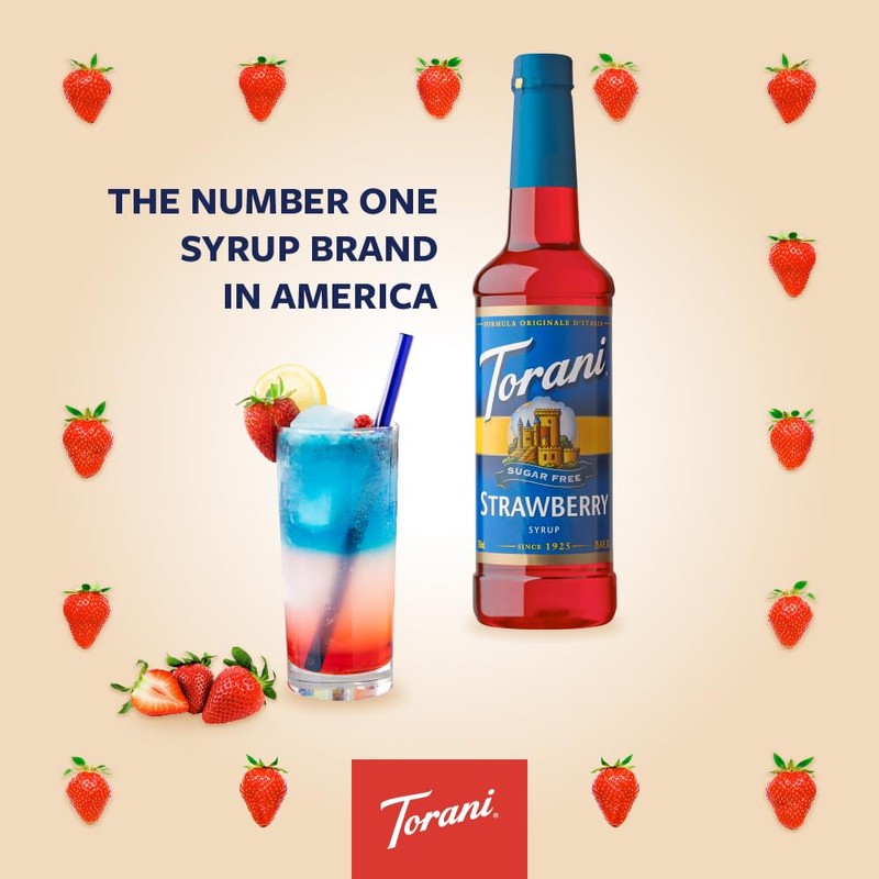 Torani Sugar Free Syrup, Strawberry, 25.4 Fl Oz, (Pack of