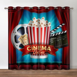 Jekeno Movie Theater Blackout Curtains, Home Cinema Video Theme Decor for Home Bedroom Living Room Grommet Window Darkening Drapes, 52 Wide 84 Long inches 2 Panels