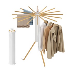 iMonse Ttripod Clothes Drying Rack, Foldable and Portable Drying Rack Clothing, Laundry Drying Rack Collapsible Indoor Outdoor Balcony Bedroom Wood Hanging rods 16 Poles