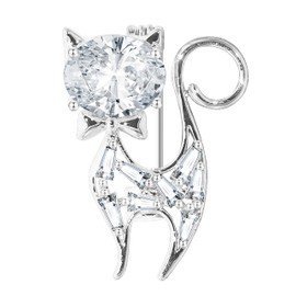 KristLand Cat Brooches for Women Fashionable Animal Brooch with Sparkling Zirconia Stones Corsage Art Deco Cute Cat Brooch Birthday Party Wedding Gift Girls, Silver