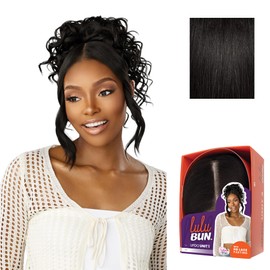 Sensationnel Lulu bun updo hairextensions - unit 1 synthetic 3x3.5 hd lace parting quick and easy wear drawstring cap hair wig piece (1B OFFBLACK)