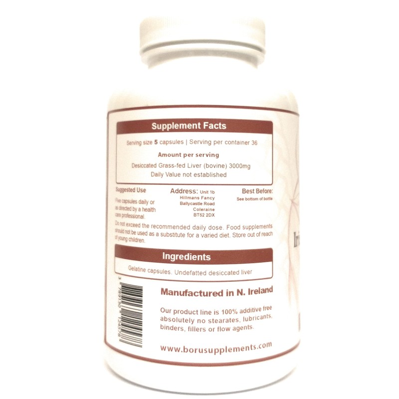 Boru Organic Grass Fed Irish Beef Liver Capsules (180 Capsules)