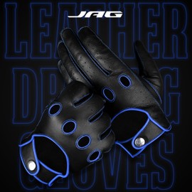 JAG Full Finger Leather Driving Gloves - Cowhide Motorcycle Gloves for Men and Women | Cyclingm Driving Glove (Blue, X-Small)
