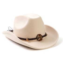 Lisianthus Men & Women's Felt Wide Brim Western Cowboy Outdoor Fedora Hats with Belt, B Creamy, Medium