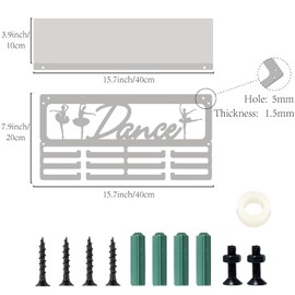 CREATCABIN Dance Sport Medal Holder Iron Medal Storage Rack Wall Mount Decor 3 Lines Separate Hooks Race Awards Organizer for Dancer Athletes Winners Gift 60+ Medals Ribbons Hanging Display 15.8x7.9in