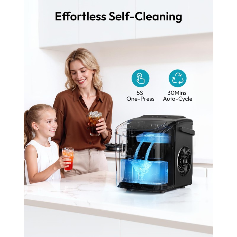 EUHOMY Countertop Ice Maker Machine with Handle, 26.2lbs Per Day,