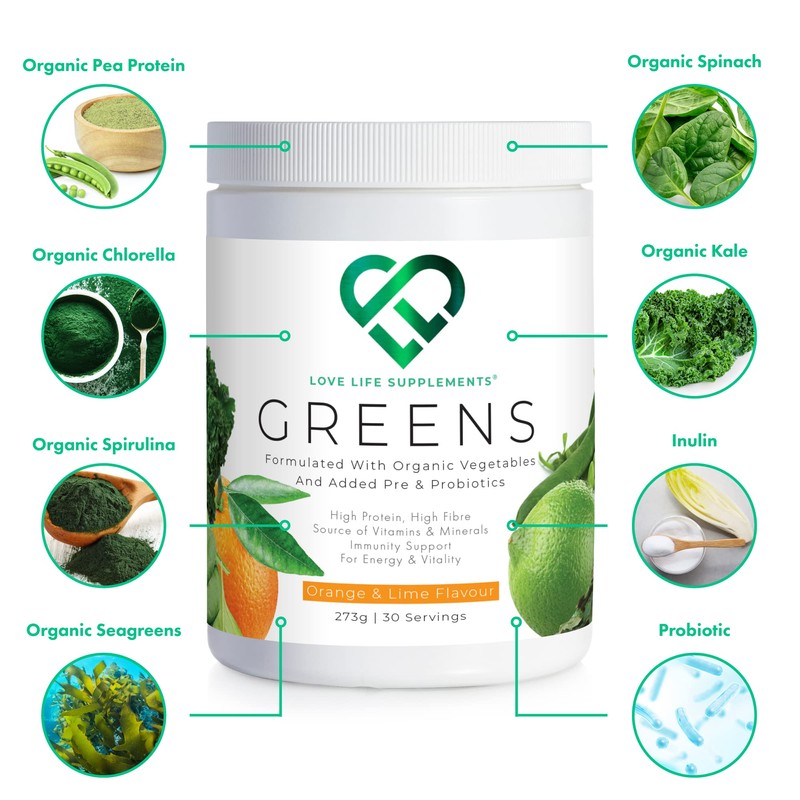 Organic Greens Powder | Orange and Lime Flavour | 273g
