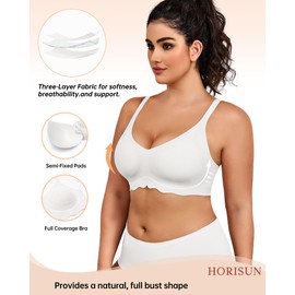 HORISUN Seamless No Underwire Bra Full Coverage Wirefree Women's Comfort Padded Bras with Support (New White 2XL)