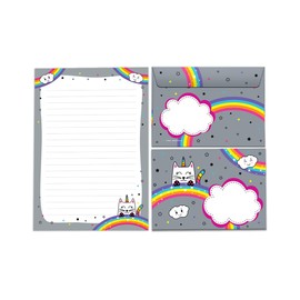 JuNa-Expe​​rten Unicorn & Cat Letter Paper Set for Girls - A5 Lined Letter Pad with 25 Sheets + 15 Envelopes, Cute Unicorn Design Letter Papers, Invitations