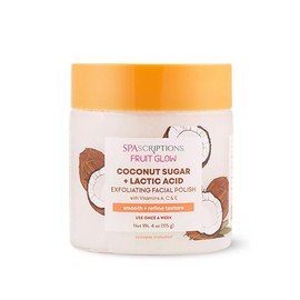 Fruit Glow - Esmalte facial exfoliante de azúcar de coco + ácido láctico con vitaminas A, C y E, 4 onzas