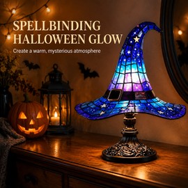 Halloween Witch Hat LED Lamp USB Powered Gothic Resin Desktop Light Decoration