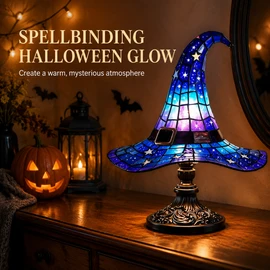 Halloween Witch Hat LED Lamp USB Powered Gothic Resin Desktop Light Decoration
