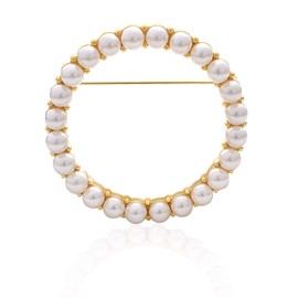 Women's Elegant Zirconia Pearl Gold Open Ring Circle Wreath Brooch Pin Cardigan Scarf Lapel Pin Party Wedding Jewelry